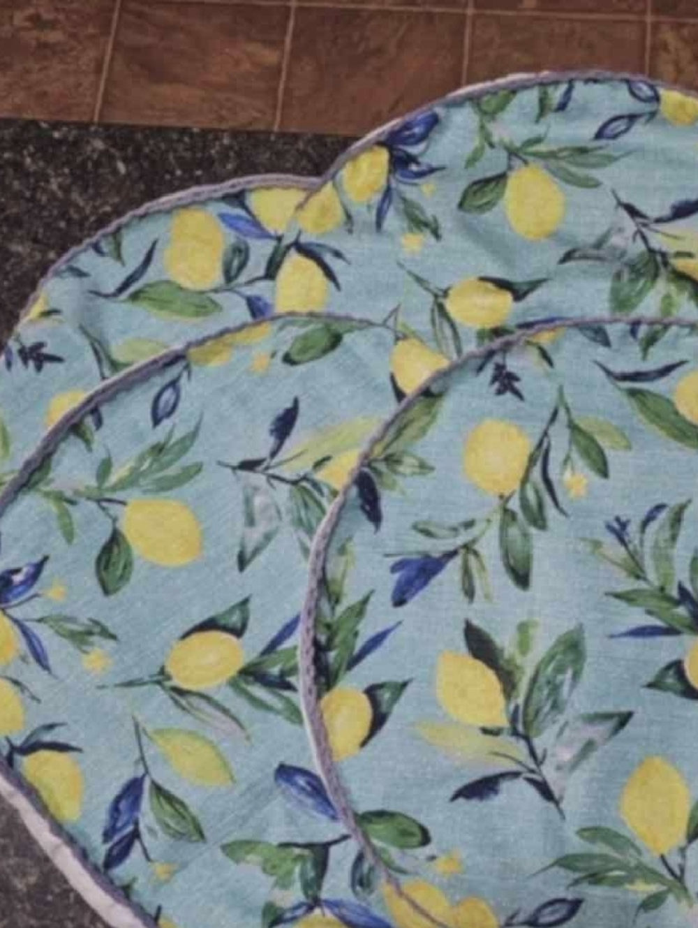 Cynthia Rowley Blue Lemon Print Round Pouches